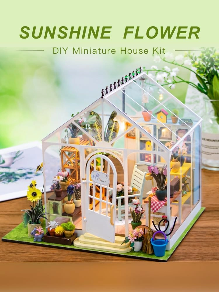 Create Your Dream Tiny Home with Our DIY Miniature House Kit - Wooden Furniture Decoration for Adults, Teens, and Friends! (Sunshine Flower)