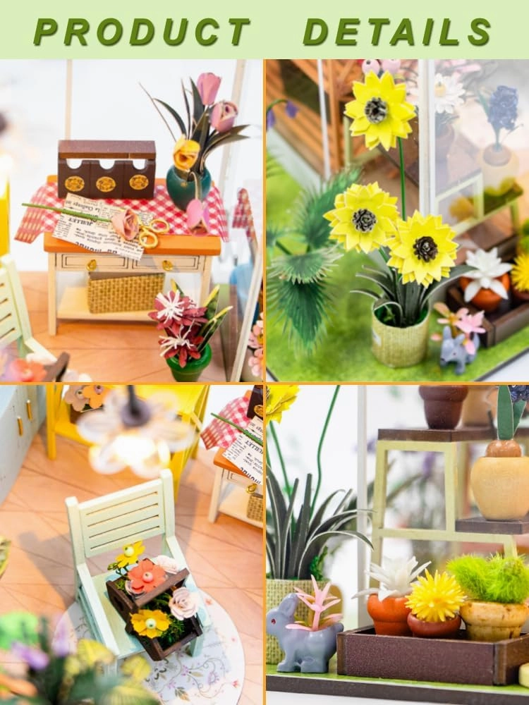 Create Your Dream Tiny Home with Our DIY Miniature House Kit - Wooden Furniture Decoration for Adults, Teens, and Friends! (Sunshine Flower)