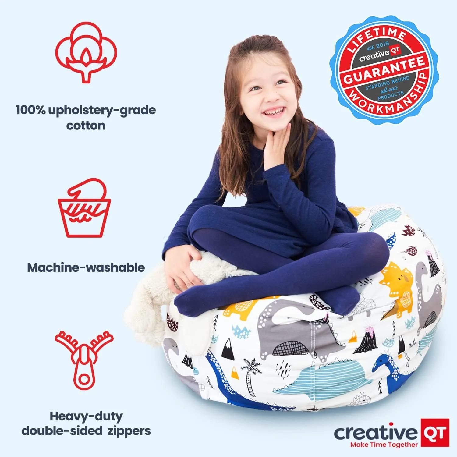 Creative QT Stuff ’n Sit Large 33’’ Bean Bag Storage Cover for Stuffed Animals & Toys, Giant Bean Bag Chair for Plush, Kids Bedroom Organizer, Light Gray Corduroy, Stuffed Animal Storage
