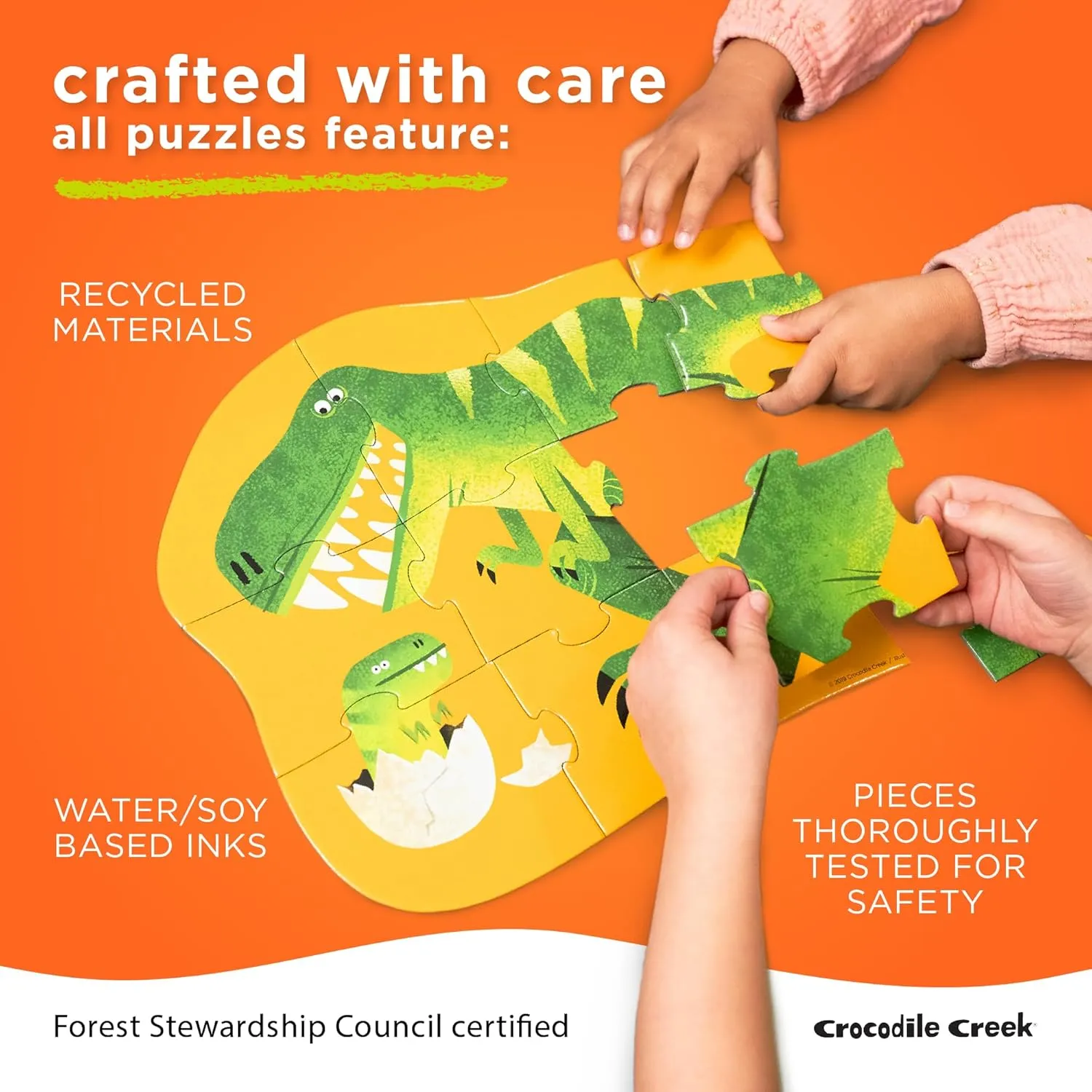 Crocodile Creek 36-Piece Jigsaw Floor Puzzle - Fun Floor Puzzles for Kids Ages 3-5 - Heavy-Duty Shaped Box for Storage - Jungle Friends - 27" W x 20" H Finished