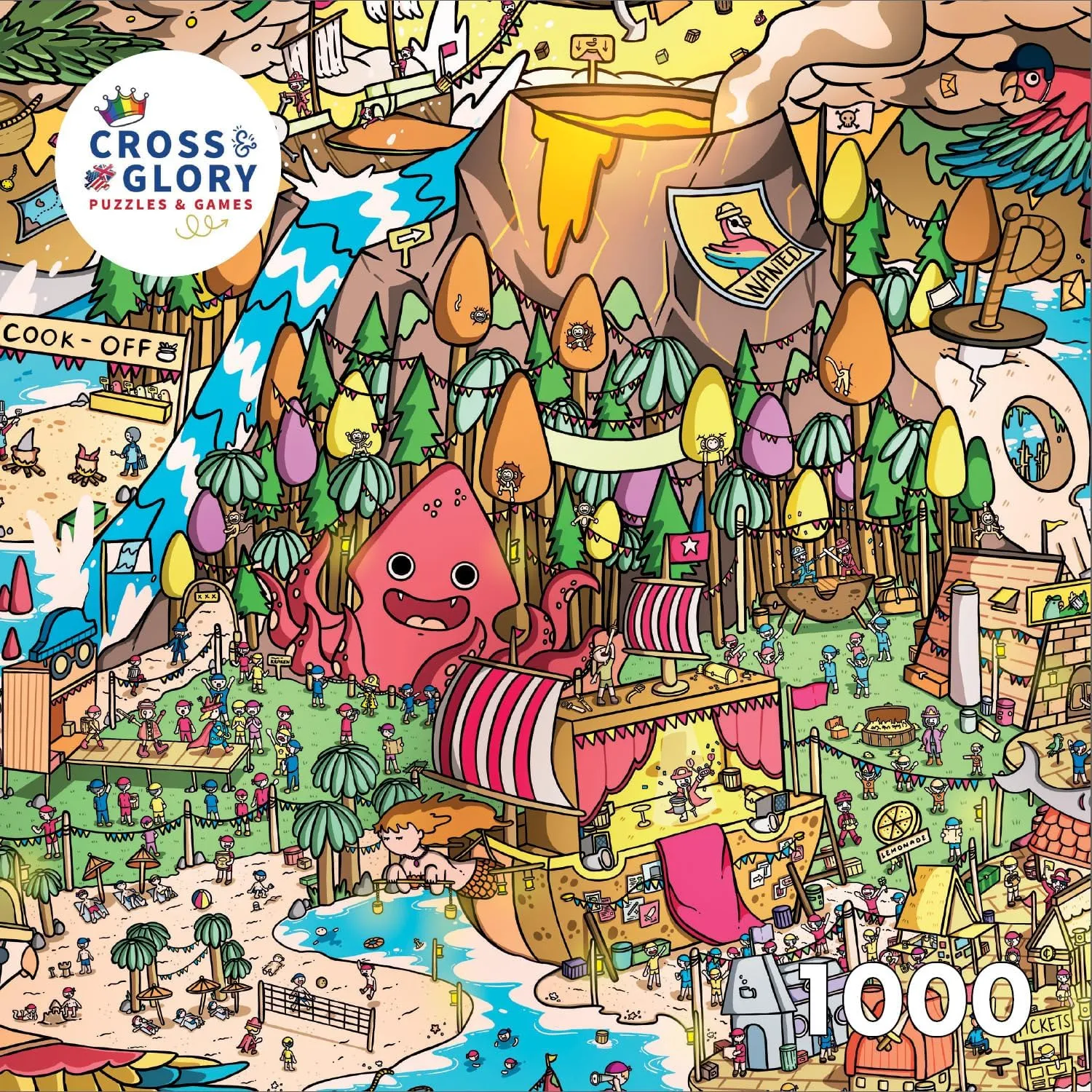 Cross & Glory - Scurvy Scallywags: Pirate Festival Fun - 1000 Piece Jigsaw Puzzle for Adults & Kids 12  | Whimsical | Vibrant Island Adventure | Magical Puzzle Challenge | 19.25"x 26.625"