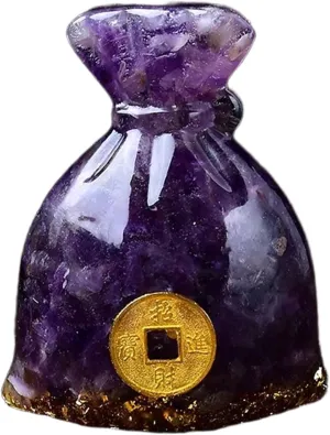 Crystal Money Bag Resin Crushed Crystals Natural Healing Crystals Figurines Ornament Attract Wealth Feng Shui Home Office Decorative Collectible Gift,Amethyst