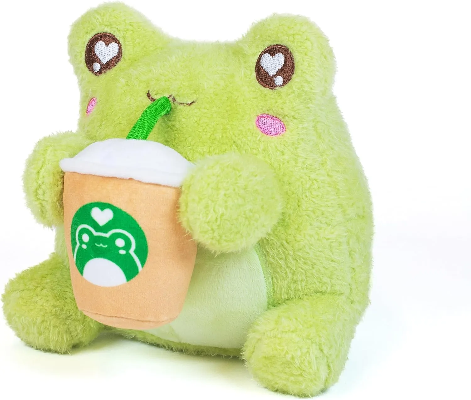 Cuddle Barn PlushGoals - Coffee Sippin' Wawa The Froggie Soft Lime Green Scented Stuffed Animal Kawaii Frog Plush Toy, 6 inches