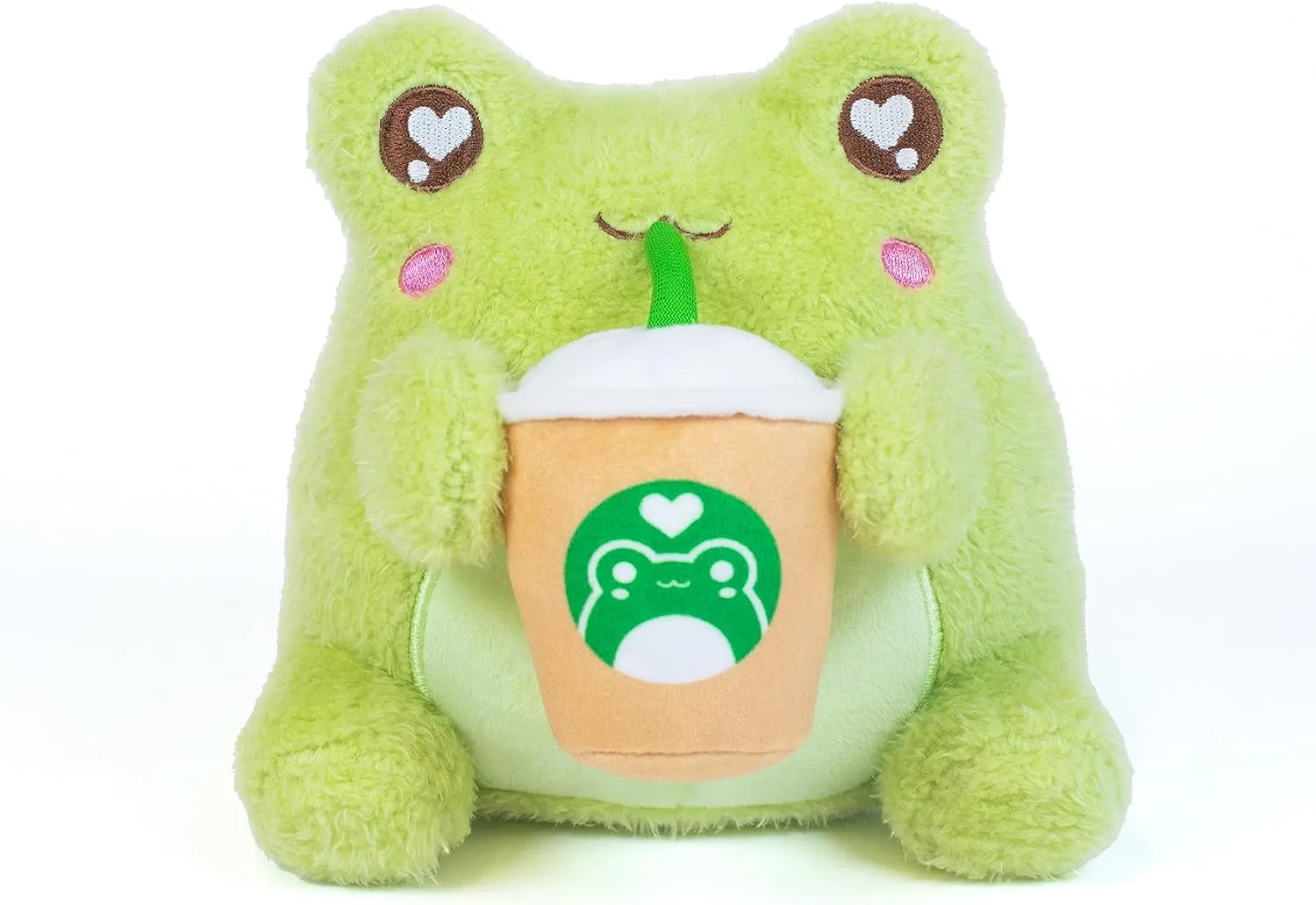 Cuddle Barn PlushGoals - Coffee Sippin' Wawa The Froggie Soft Lime Green Scented Stuffed Animal Kawaii Frog Plush Toy, 6 inches