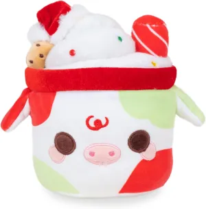 Cuddle Barn PlushGoals - Lil Series Santa Mooshake & Cookies | Super Soft Cute Kawaii Green Red Christmas Holiday Cow Dessert Drink Collectible Plush Toy, 7 inches