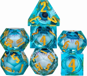 Cusdie 7-Die Liquid Core Eye Dice Handmade DND Dice Set Sharp Edges, Floating Eyeball Dice for Dungeons and Dragons Tabletop Role Playing Game(Blue Eyeball)