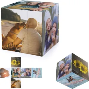 Custom Photo Magic Cube with 6 Photos - Personalized 3D Rotatable Puzzle Gift for Birthdays, Christmas, Valentine’s Day - Eco-Friendly ABS Material, 2.25" Desk Decor & Brain Tease