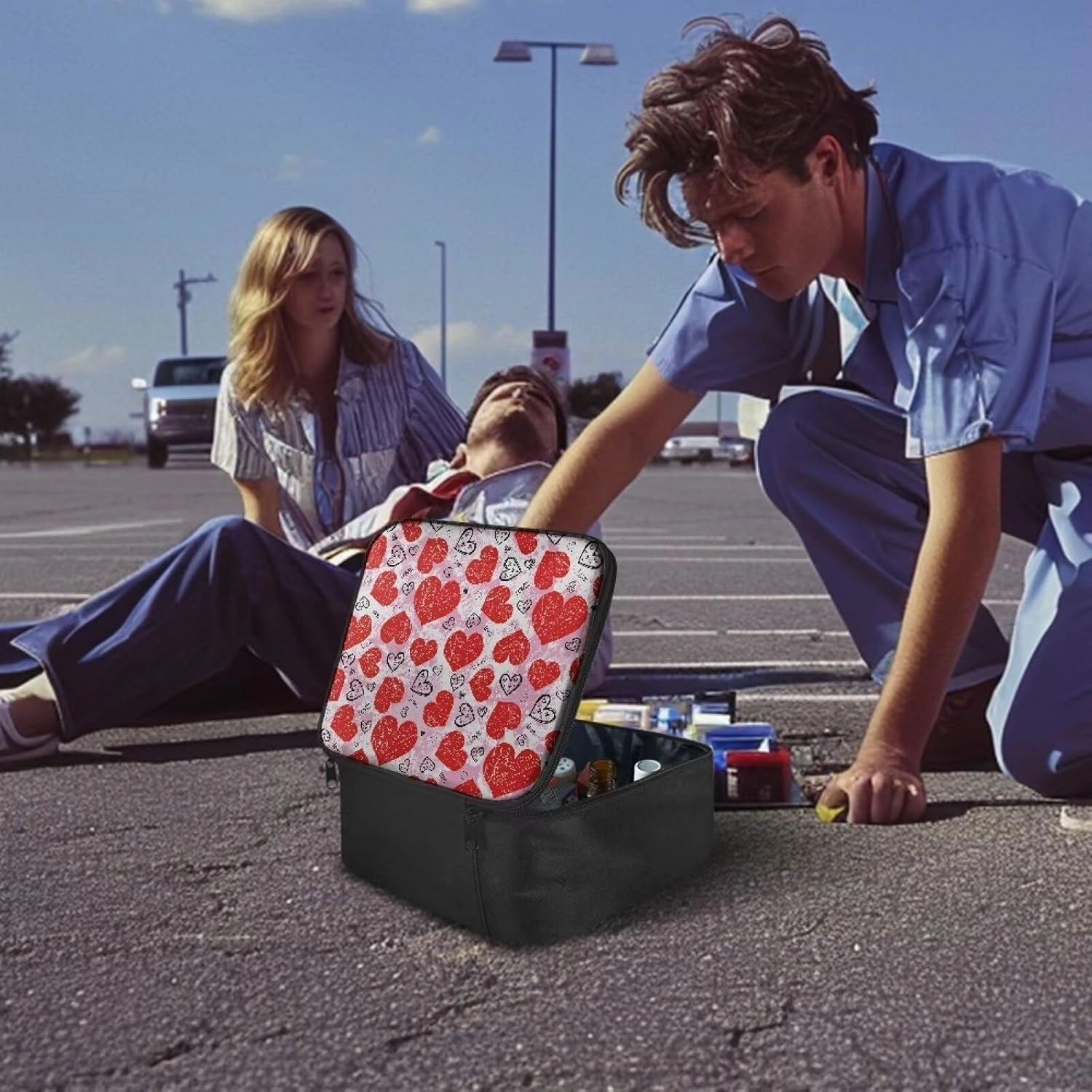 Cute First Aid Bag Empty Large Heart-Shaped First Aid Pouch Travel Medicine Pouch Double Zippers First Responder Storage Compact Survival Medicine Bag for College Dorm Student