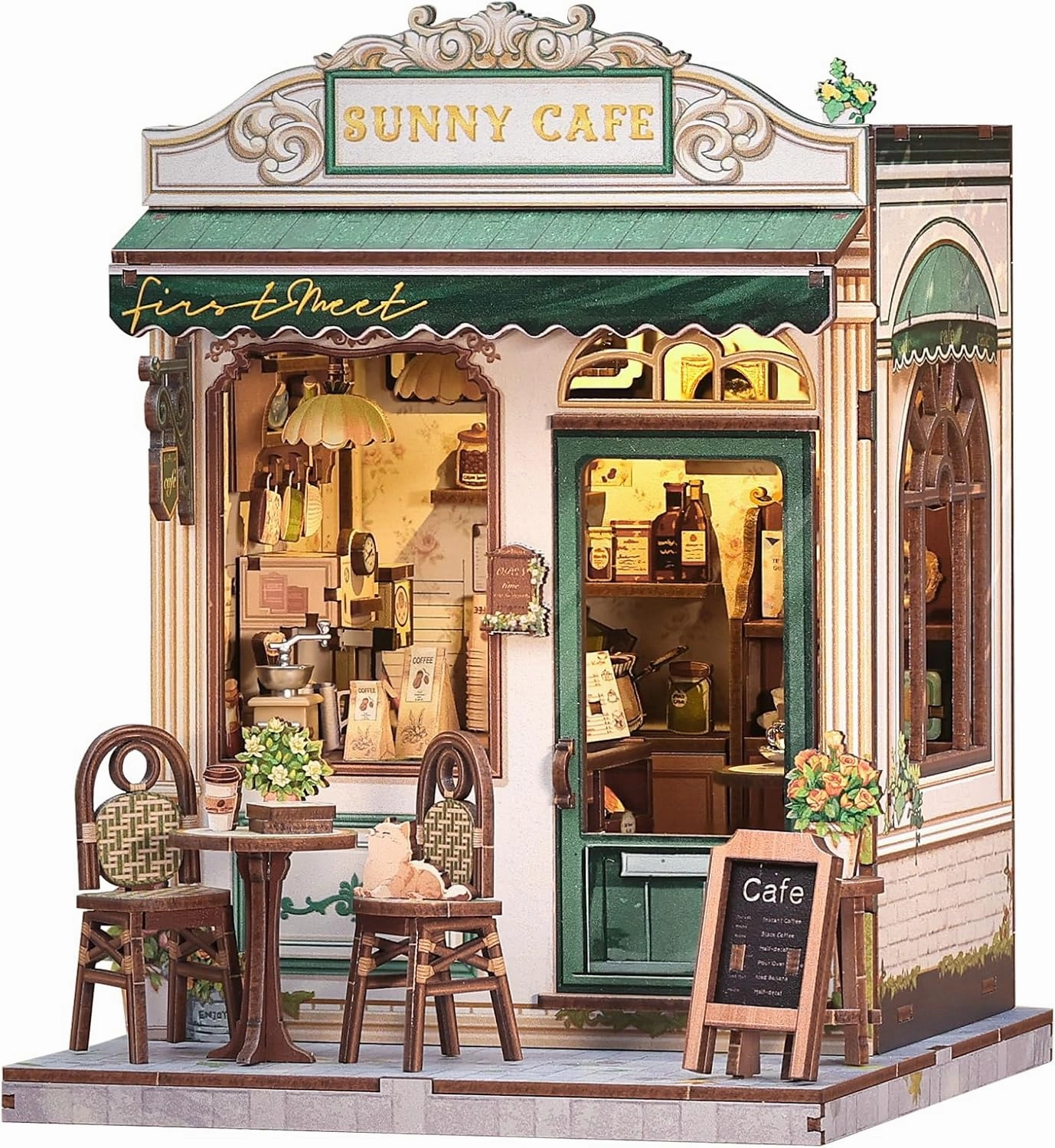 CUTEBEE Book Nook Kit - DIY Miniature House Dollhouse Kit for Adults and Teens, Booknook Tiny House Bookshelf Decor 3D Wooden Puzzle, Gifts for Family, Friends (Sunny Cafe)