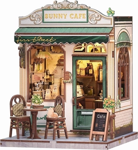 CUTEBEE Book Nook Kit - DIY Miniature House Dollhouse Kit for Adults and Teens, Booknook Tiny House Bookshelf Decor 3D Wooden Puzzle, Gifts for Family, Friends (Sunny Cafe)