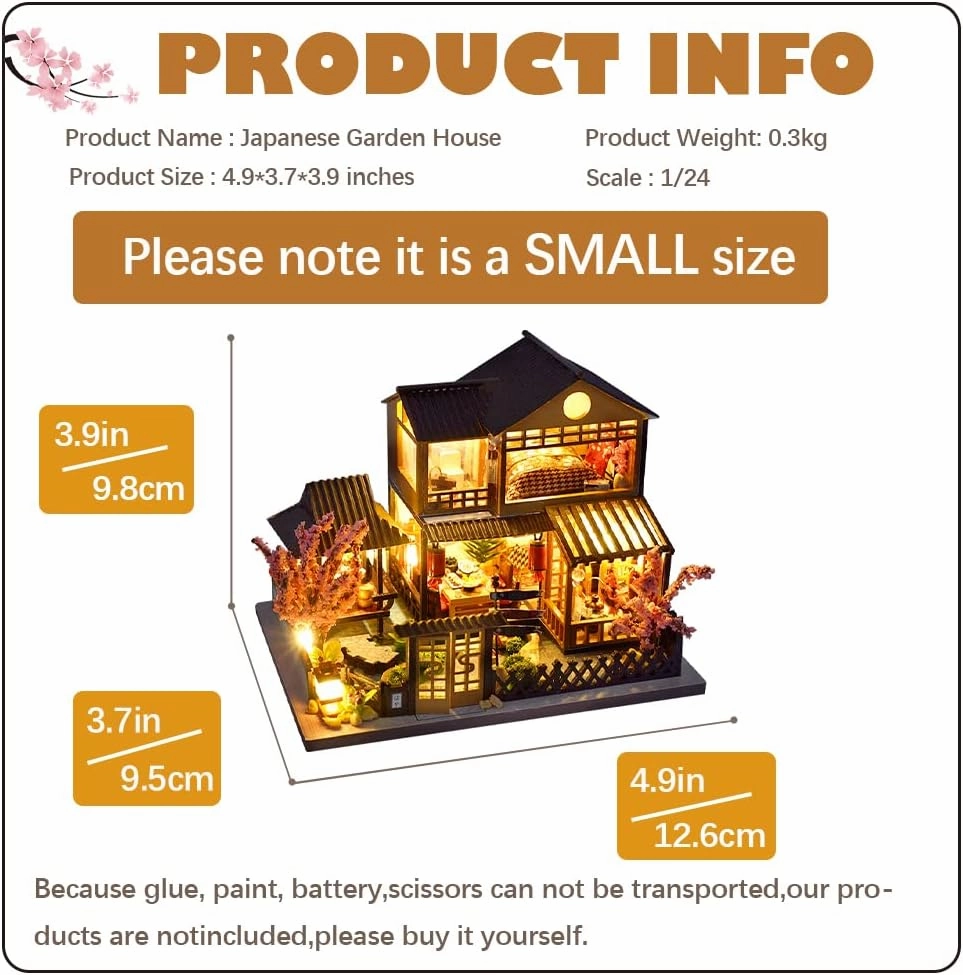 CUTEBEE Dollhouse Miniature House Kit with Furniture, DIY Wooden Dollhouse Tiny House Building Set for Adults and Teens, Creative Room Decor Gift for Family and Friends (Japanese Garden House)