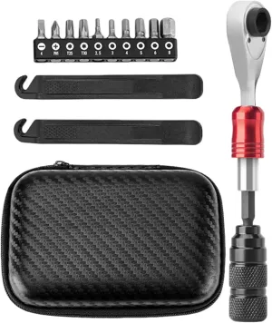 Cycle Repair Kit, 72-Tooth Ratchet Wrench Set, Aluminum Alloy Multifunction Tools, Compact & Portable Design, Include 10 Drill Bits, Perfect for Road & Mountain Biking, 5.71x0.39in