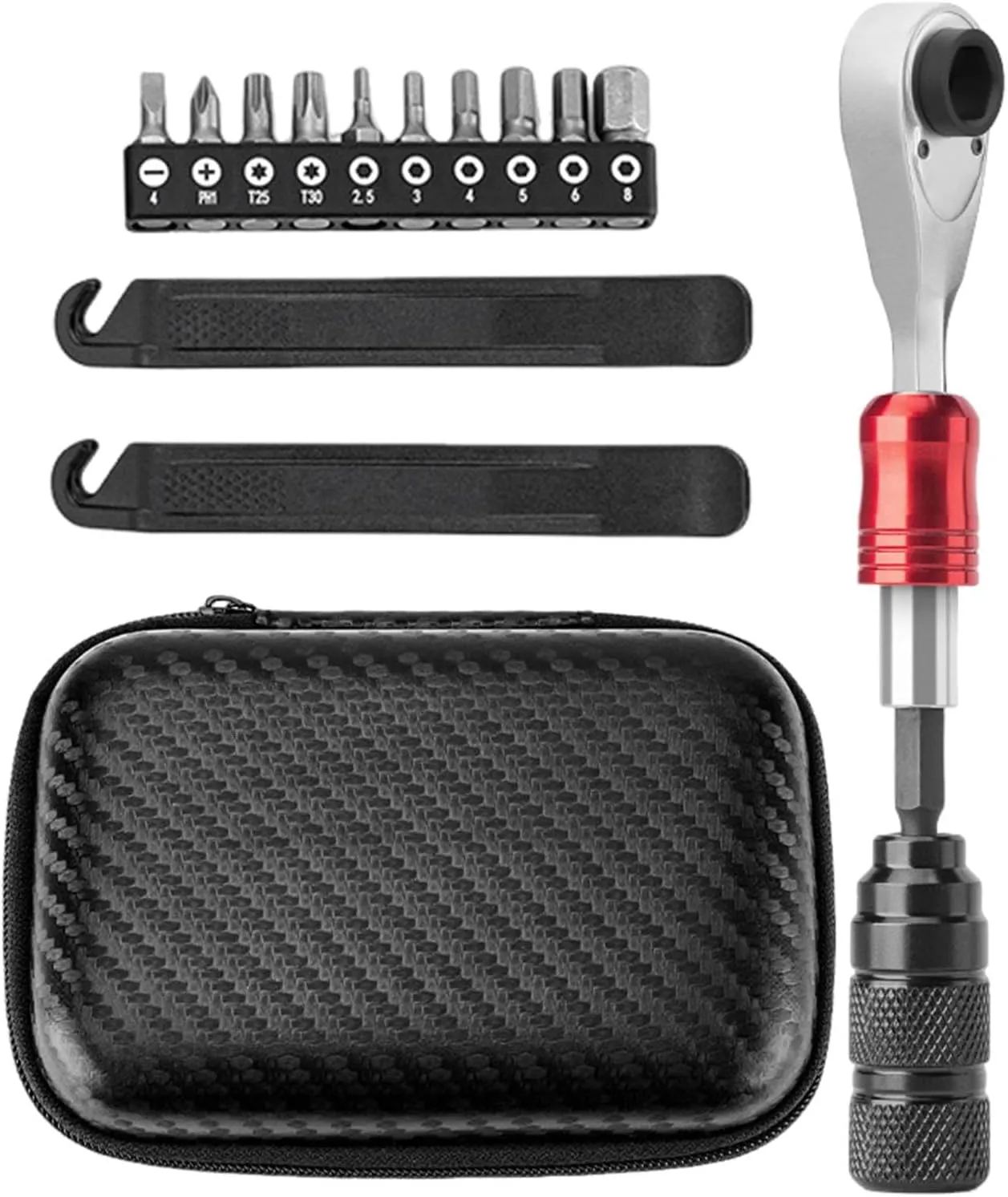Cycle Repair Kit, 72-Tooth Ratchet Wrench Set, Aluminum Alloy Multifunction Tools, Compact & Portable Design, Include 10 Drill Bits, Perfect for Road & Mountain Biking, 5.71x0.39in