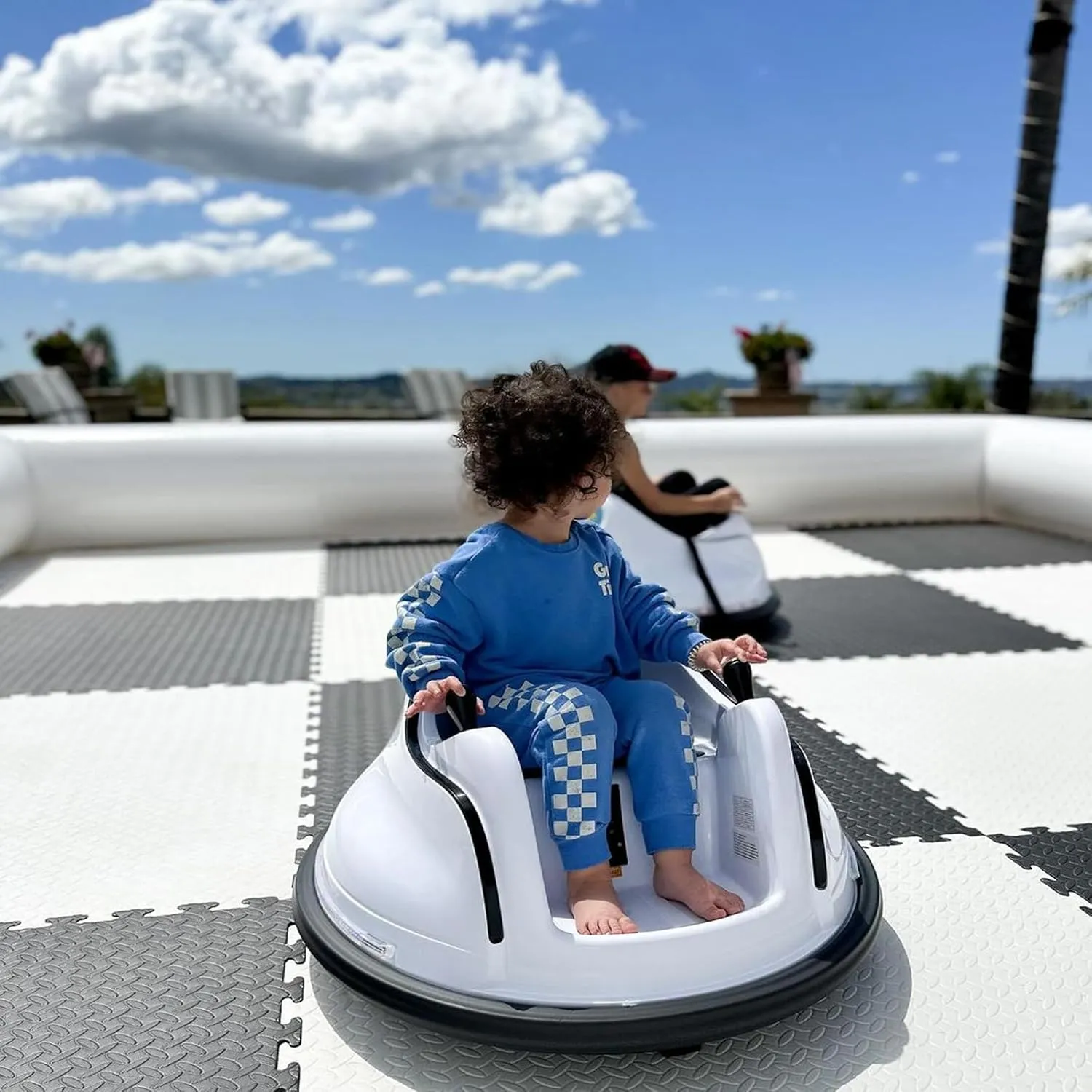 CZGBRO Inflatable Bumper Car Racing Track - Mini Inflatable Race Track with Pump Go Kart Race Pipe Without Bottom(White, 12.5 * 12.5FT)
