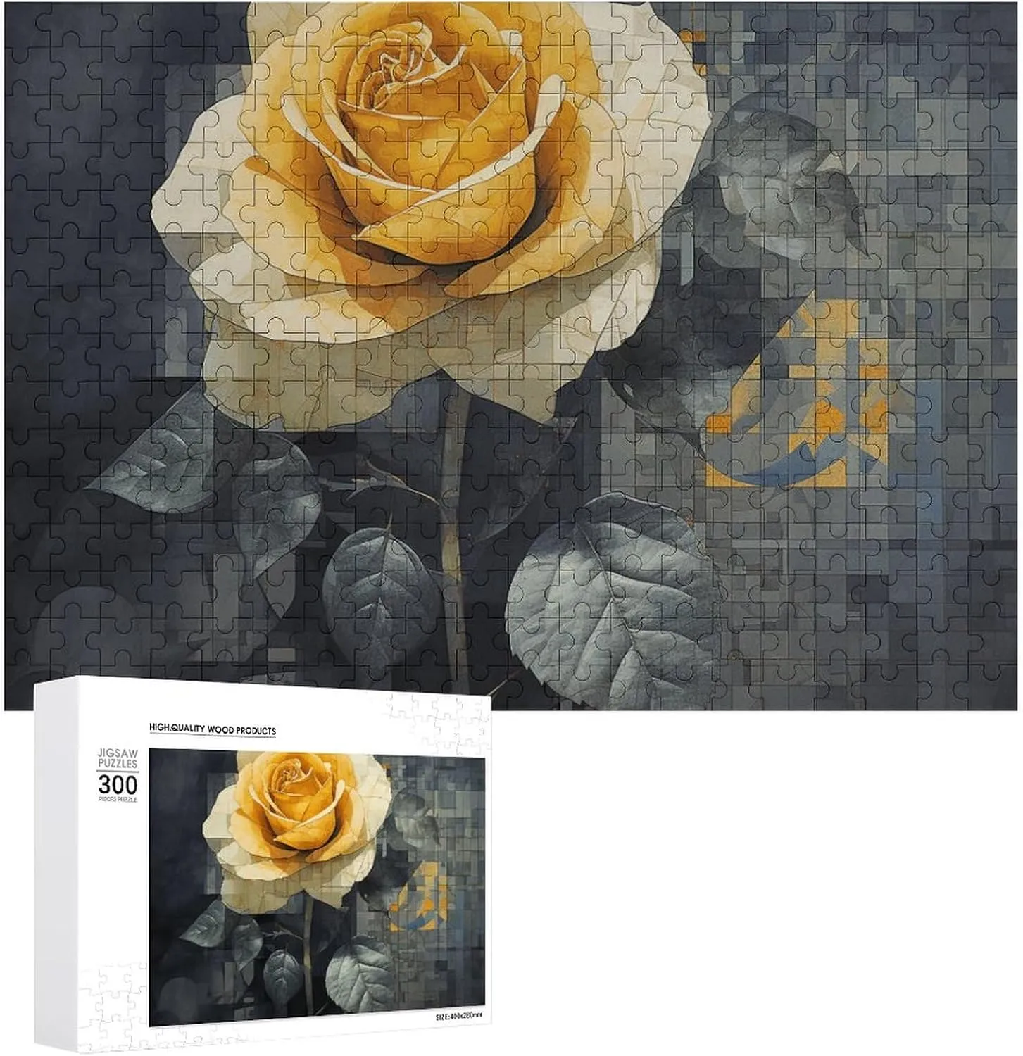 Dark Yellow Rose Puzzles 300 Pieces Personalized Jigsaw Puzzles Dark Yellow Rose Photo Puzzle Challenging Picture Puzzle for Adults Personaliz Jigsaw with Storage Bag (15.7" X 11")