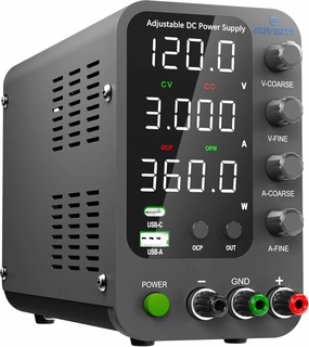 DC Power Supply Variable, 0-120V 0-3A Switching Bench Power Supply with 20W USB & Type-C Quick-Charge, Encoder Corase & Fine Adjustment Knob, Output Switch, 4-Digit LED Display - SPS-12003V