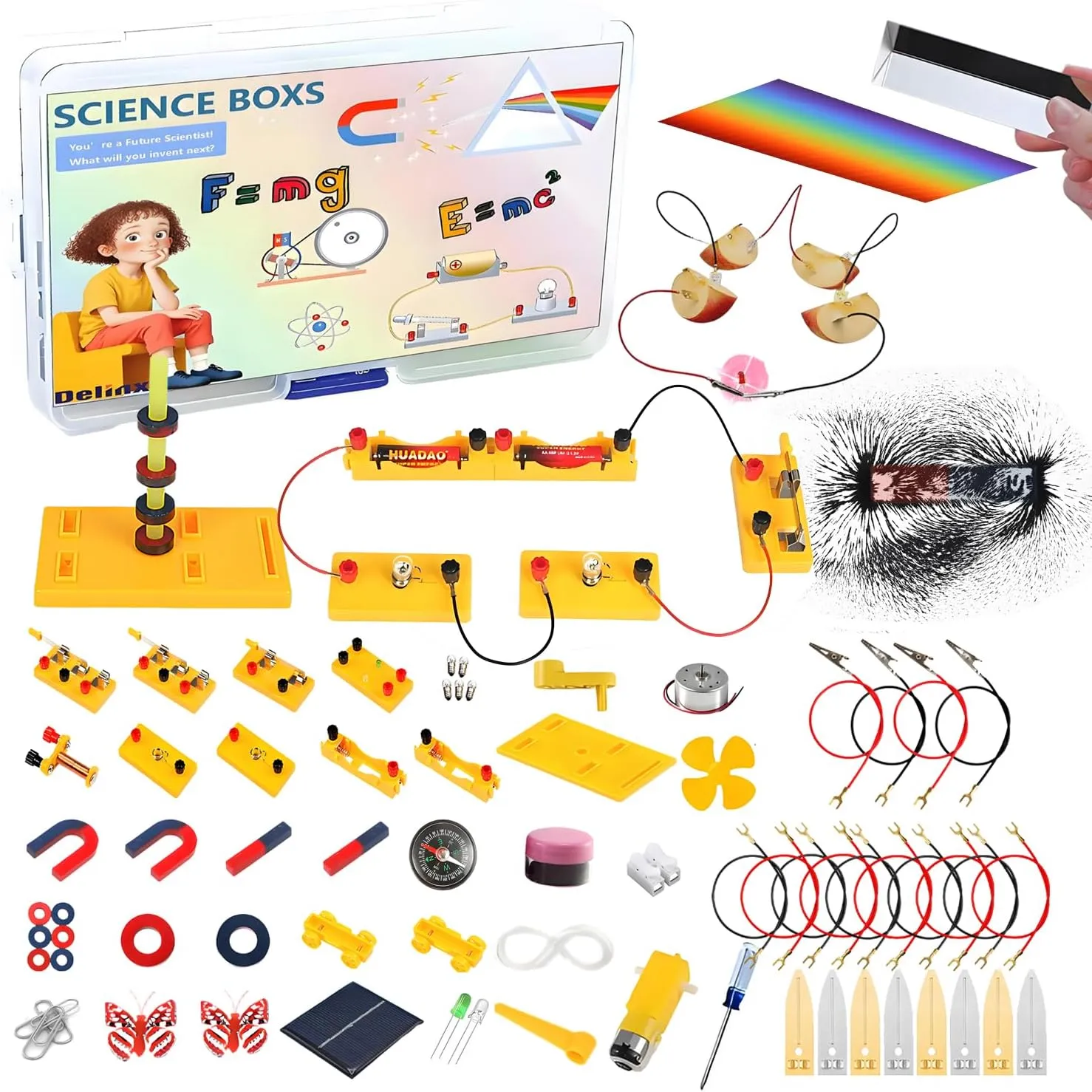 Delinx Science Experiments STEM Kit | Electromagnetism & Circuit Learning Set | Physics Lab Kit with Magnets, Solar Power, Magnetic Levitation | Educational Set for 6 7 8 9 10 12 Years Old Kids