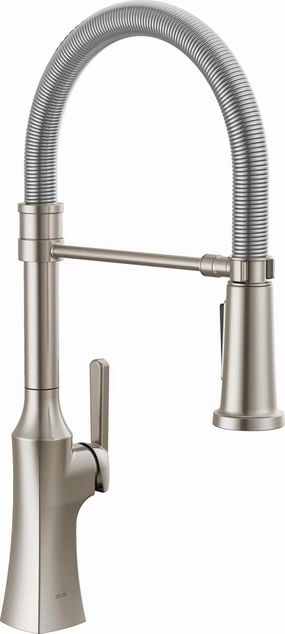 Delta Faucet Ermelo Pro Commercial Style Kitchen Faucet with Pull Down Sprayer, Brushed Nickel Commercial Kitchen Faucet, Spring Kitchen Faucet, Kitchen Sink Faucet, Stainless 18887-SS-DST