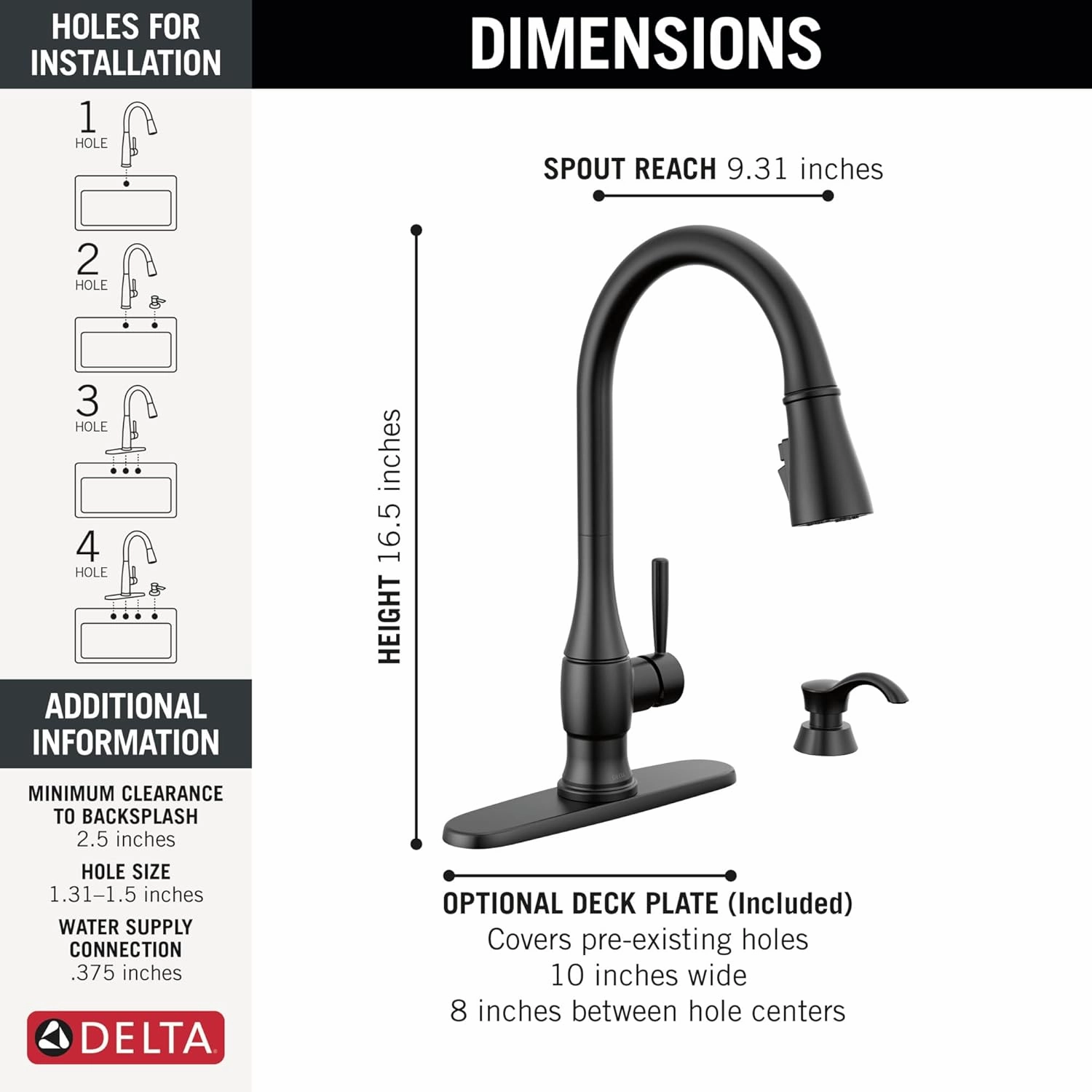 Delta Faucet Hazelwood Black Kitchen Faucet with Soap Dispenser, Kitchen Faucets with Pull Down Sprayer, Kitchen Sink Faucet with Magnetic Docking Spray Head, Matte Black 19831Z-BLSD-DST