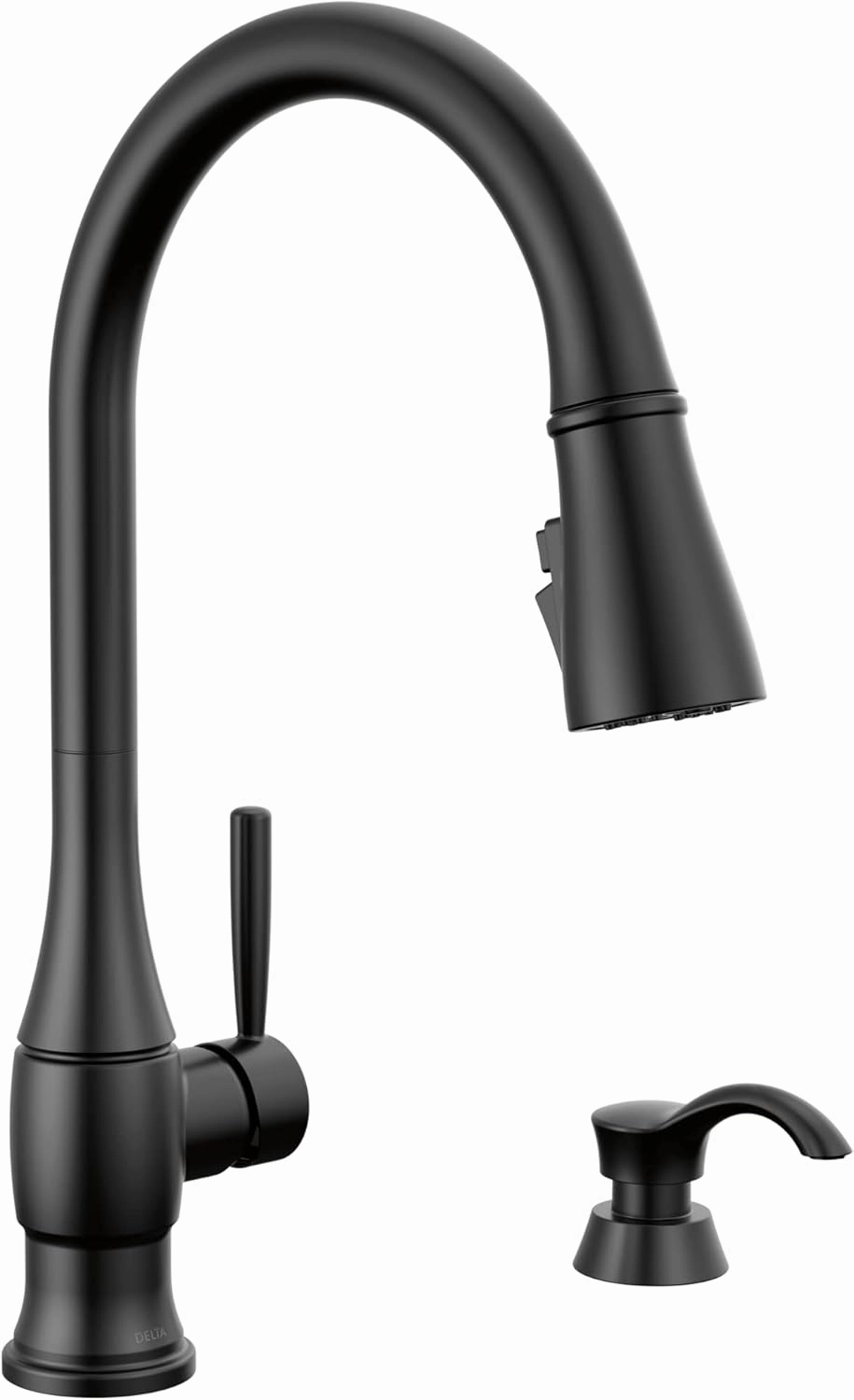 Delta Faucet Hazelwood Black Kitchen Faucet with Soap Dispenser, Kitchen Faucets with Pull Down Sprayer, Kitchen Sink Faucet with Magnetic Docking Spray Head, Matte Black 19831Z-BLSD-DST