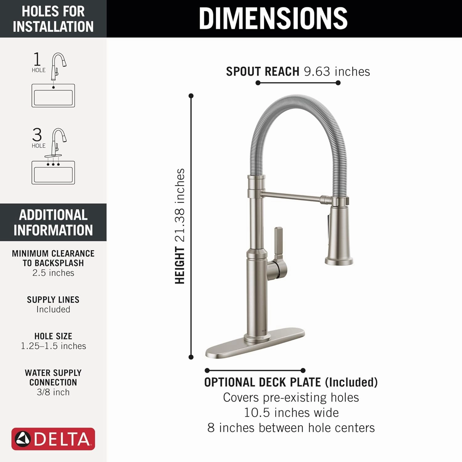 Delta Faucet Rhett Pro Commercial Style Kitchen Faucet with Pull Down Sprayer, Brushed Nickel Spring Kitchen Sink Faucet, Stainless 18829-SS-DST