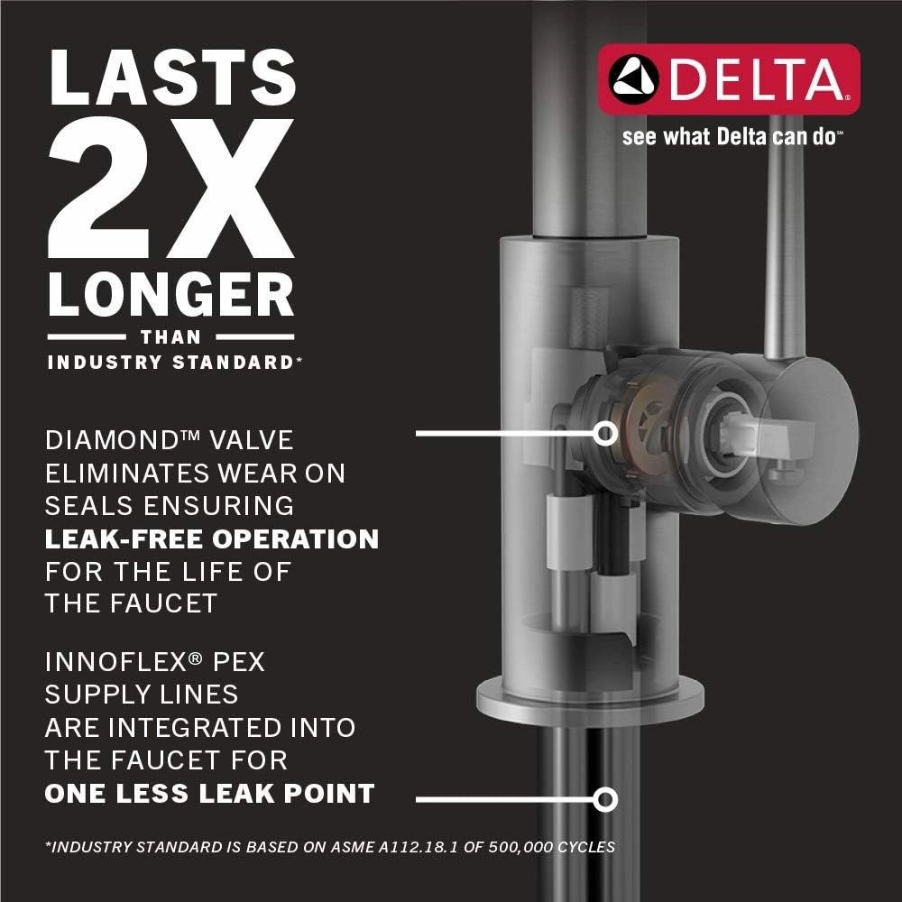 Delta Faucet Theodora Chrome Kitchen Faucet with Pull Down Sprayer, Commercial Style Kitchen Sink Faucet, Faucets for Kitchen Sinks, Single-Handle, Magnetic Docking Spray Head, Chrome 18804Z-DST