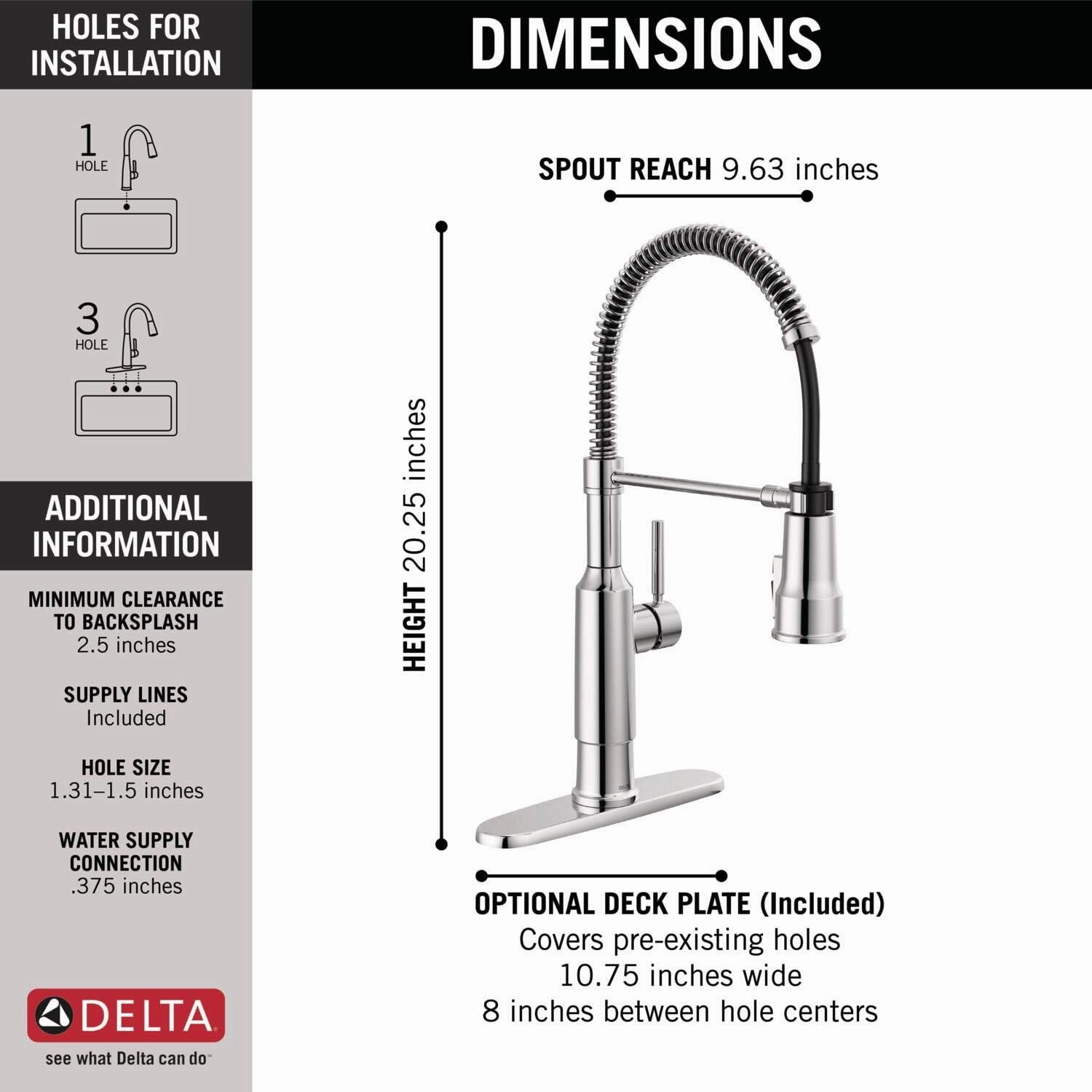 Delta Faucet Theodora Chrome Kitchen Faucet with Pull Down Sprayer, Commercial Style Kitchen Sink Faucet, Faucets for Kitchen Sinks, Single-Handle, Magnetic Docking Spray Head, Chrome 18804Z-DST