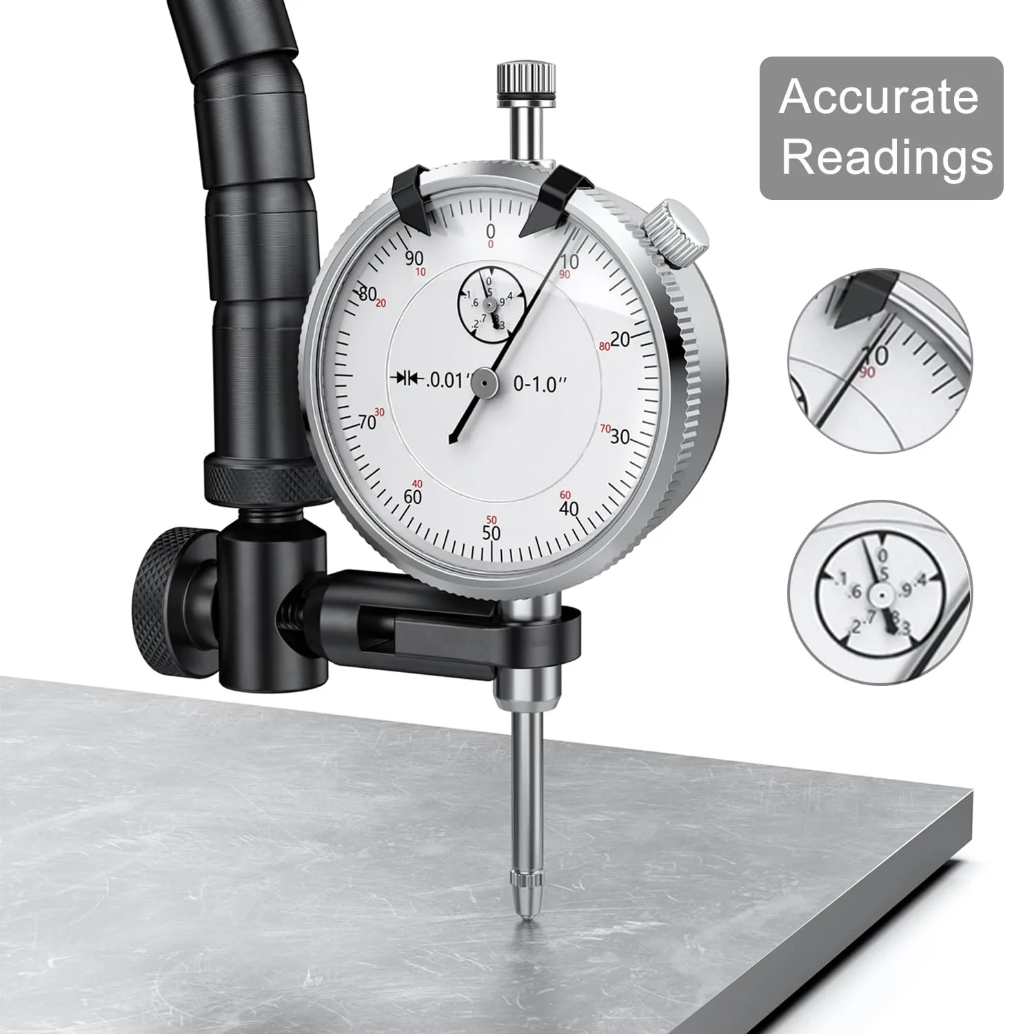 Dial Indicator with Magnetic Base, Machinists Dial Indicator Tools Set for Alogbment, Precise Measurement Tool with Flex Arm Base and Indicator Combo, Accurate Readings