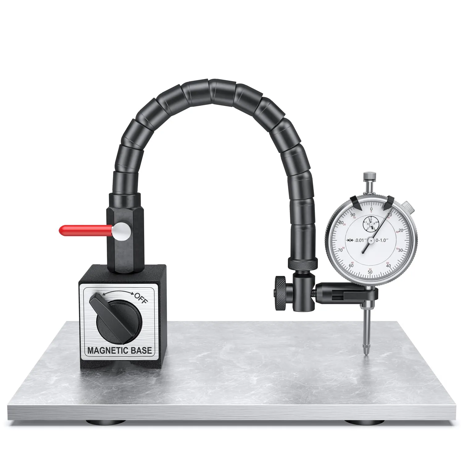 Dial Indicator with Magnetic Base, Machinists Dial Indicator Tools Set for Alogbment, Precise Measurement Tool with Flex Arm Base and Indicator Combo, Accurate Readings
