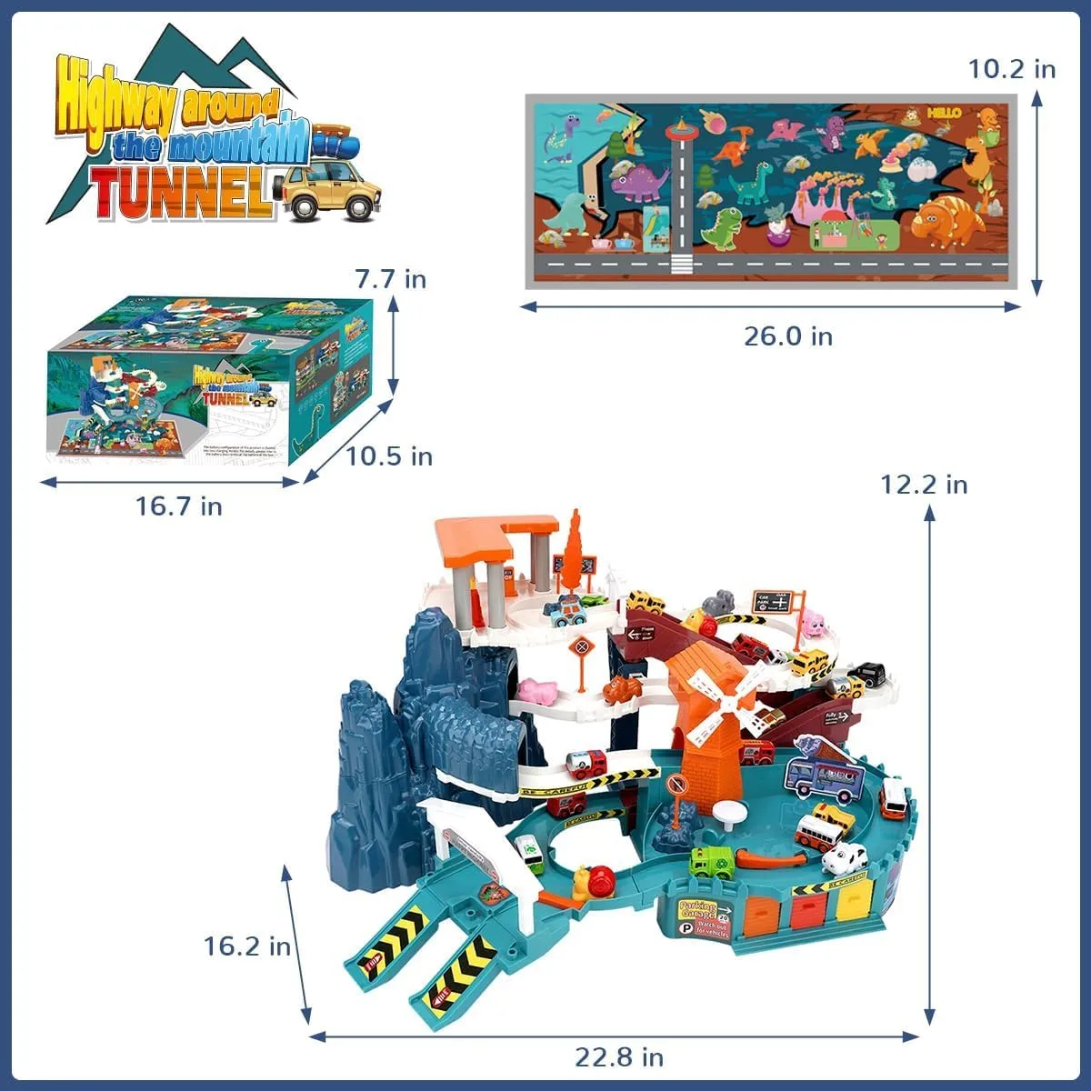 Dinosaur Toy Car Ramp Track Set – Fun Race Track Garage Adventure with Mini Cars & Animal Figures-Preschool Gift for Boys & Kids Ages 3-6