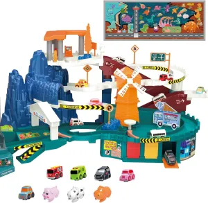 Dinosaur Toy Car Ramp Track Set – Fun Race Track Garage Adventure with Mini Cars & Animal Figures-Preschool Gift for Boys & Kids Ages 3-6