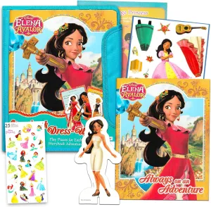 Disney Elena of Avalor Magnetic Wooden Doll Set - Bundle of Dress Up Magnetic Clothing Pieces and Stickers | Elena of Avalor Party Supplies