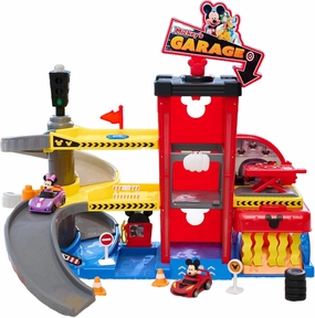 Disney Junior Mickey Mouse Ready to Race Toy Car Garage, Lights and Sounds, 19-Piece Vehicle Playset, Officially Licensed, Kids Toys for Ages 3 Up by Just Play