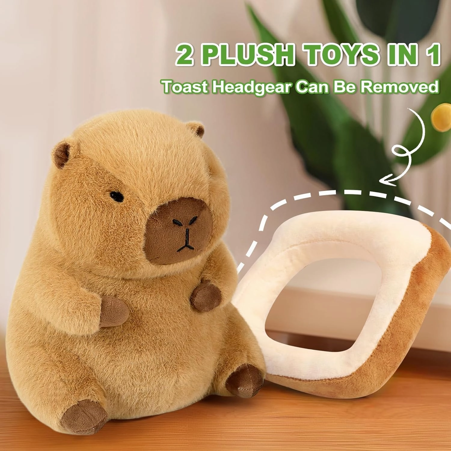 Ditucu Cute Capybara Plush Pillow with Wearable Toast Headgear Stuffed Animal Bread Capibara Plushies Toys Gifts for Kids Brown 11 inch