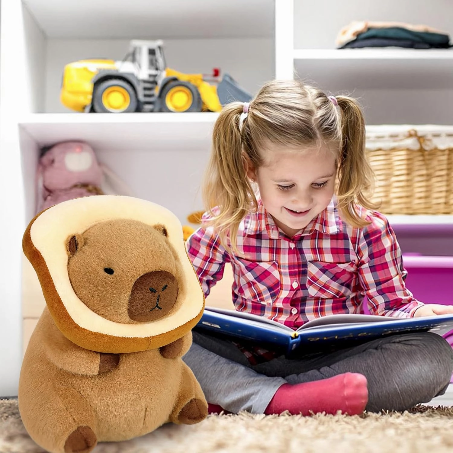 Ditucu Cute Capybara Plush Pillow with Wearable Toast Headgear Stuffed Animal Bread Capibara Plushies Toys Gifts for Kids Brown 11 inch