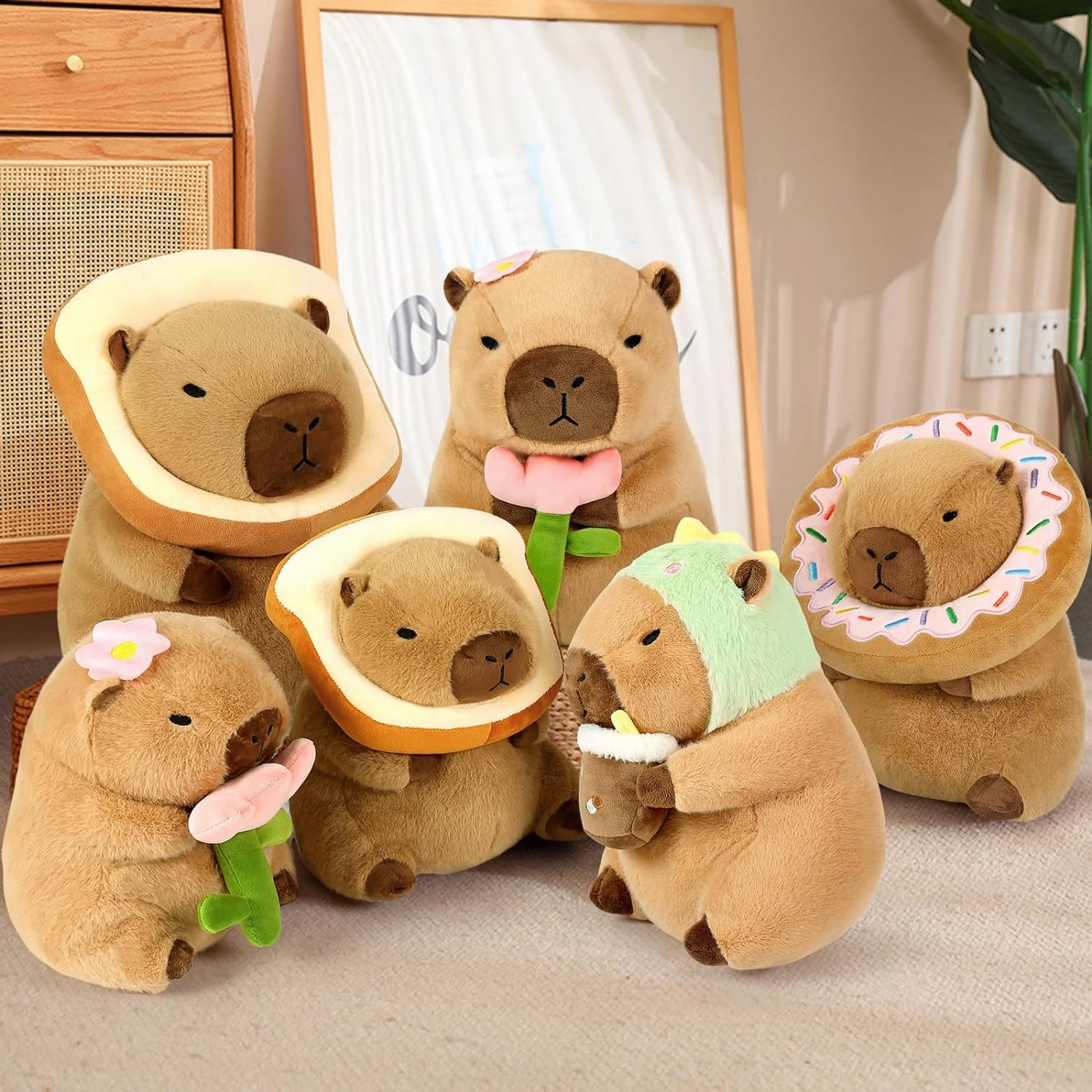 Ditucu Cute Capybara Plush Pillow with Wearable Toast Headgear Stuffed Animal Bread Capibara Plushies Toys Gifts for Kids Brown 11 inch