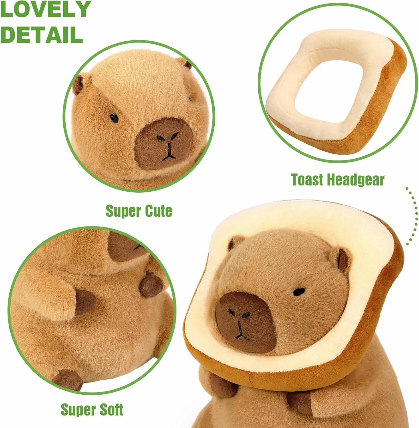 Ditucu Cute Capybara Plush Pillow with Wearable Toast Headgear Stuffed Animal Bread Capibara Plushies Toys Gifts for Kids Brown 11 inch
