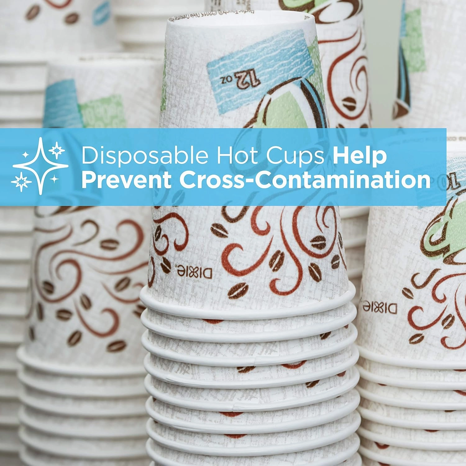 Dixie PerfecTouch 8 oz Paper Coffee Cups By GP PRO, Coffee Haze Design, 1000 Count (50 Disposable Cups Per Sleeve, 20 Sleeves Per Case), 5338CD