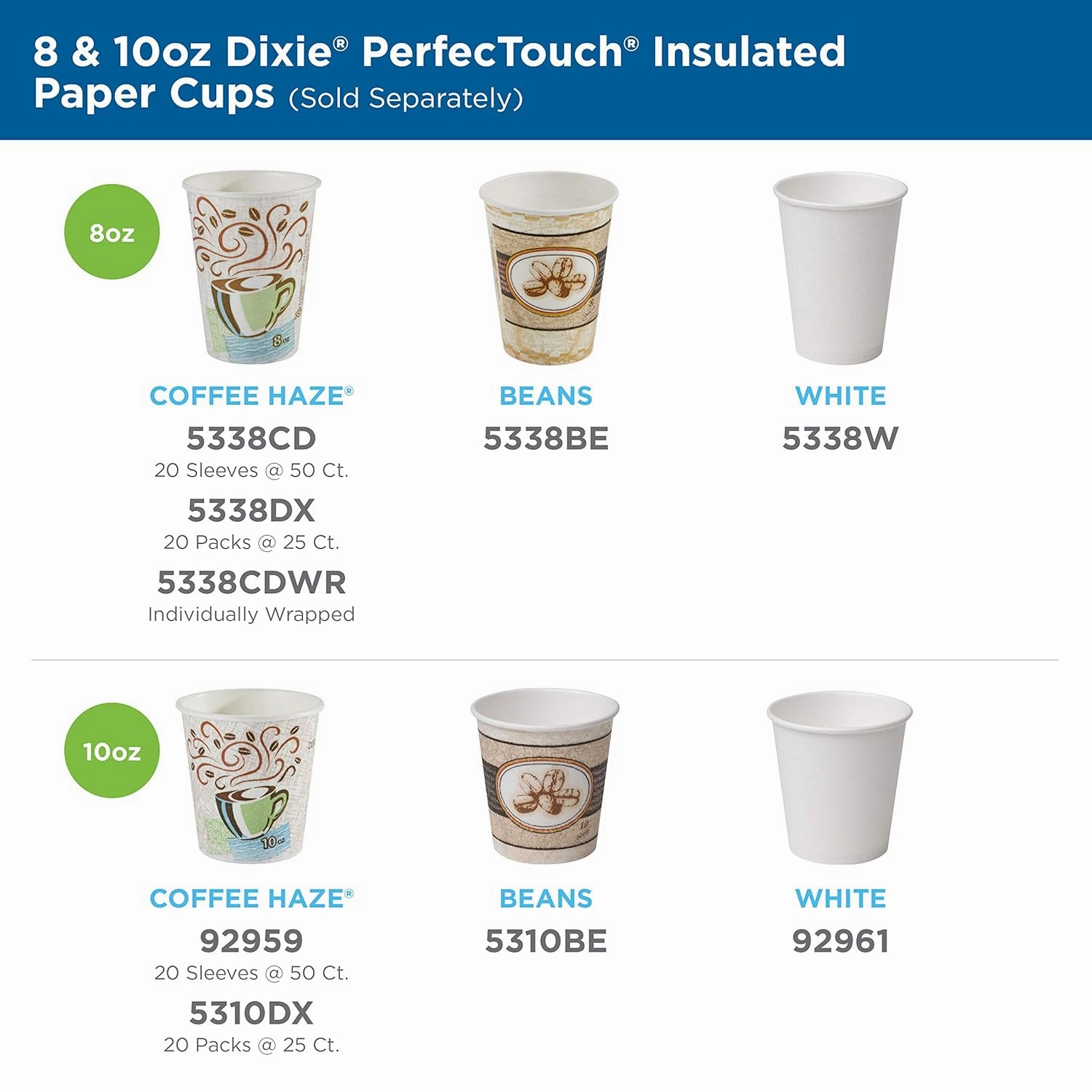 Dixie PerfecTouch 8 oz Paper Coffee Cups By GP PRO, Coffee Haze Design, 1000 Count (50 Disposable Cups Per Sleeve, 20 Sleeves Per Case), 5338CD