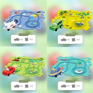 DIY Assembling Electric Trolley, Children's Educational Track Car Set, Toddler Puzzle Track Play Set with Vehicles, Rail Car Building Toys Puzzle DIY Electric Train Track for Kids (5PCS, 4 Sets)