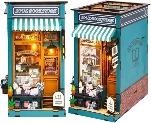DIY Book Nook Kit - 3D Wooden Puzzle Dollhouse with LED - Miniature Bookshelf Decor for Teens & Adults - Bookend Creative DIY Miniature House Kit Unique Present Idea (Soul Bookstore)