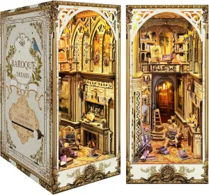 DIY Book Nook Kit - Bookend Diorama with LED - 3D Wooden Puzzle DIY Miniature House Kits - Bookshelf Insert Decor - Booknook Dollhouse Crafts Hobbies Gifts for Adults (Classical Library)