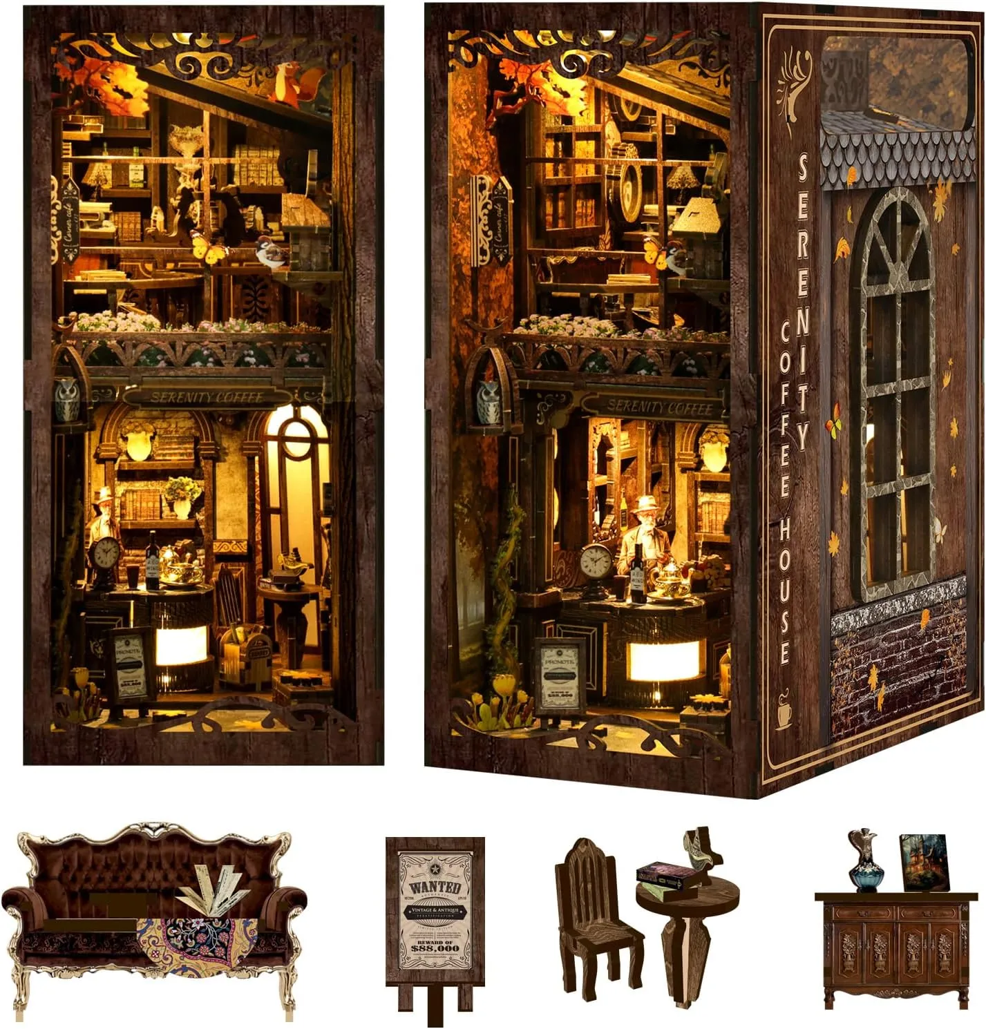 DIY Book Nook Kit for Adults and Teens, DIY Wooden Miniature Tiny House Dollhouse Kit, DIY Miniature House Kit for Bookshelf Decor, 3D Wooden Puzzle Dollhouse, Ideal Gift for Family Friends