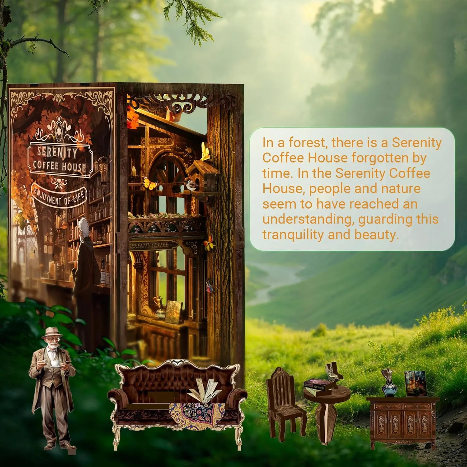 DIY Book Nook Kit for Adults and Teens, DIY Wooden Miniature Tiny House Dollhouse Kit, DIY Miniature House Kit for Bookshelf Decor, 3D Wooden Puzzle Dollhouse, Ideal Gift for Family Friends