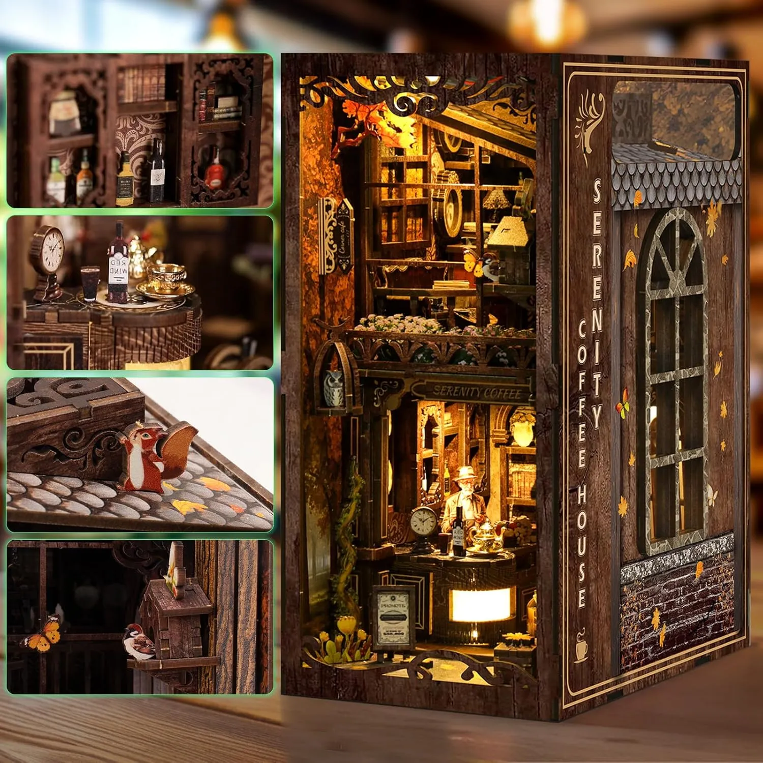 DIY Book Nook Kit for Adults and Teens, DIY Wooden Miniature Tiny House Dollhouse Kit, DIY Miniature House Kit for Bookshelf Decor, 3D Wooden Puzzle Dollhouse, Ideal Gift for Family Friends