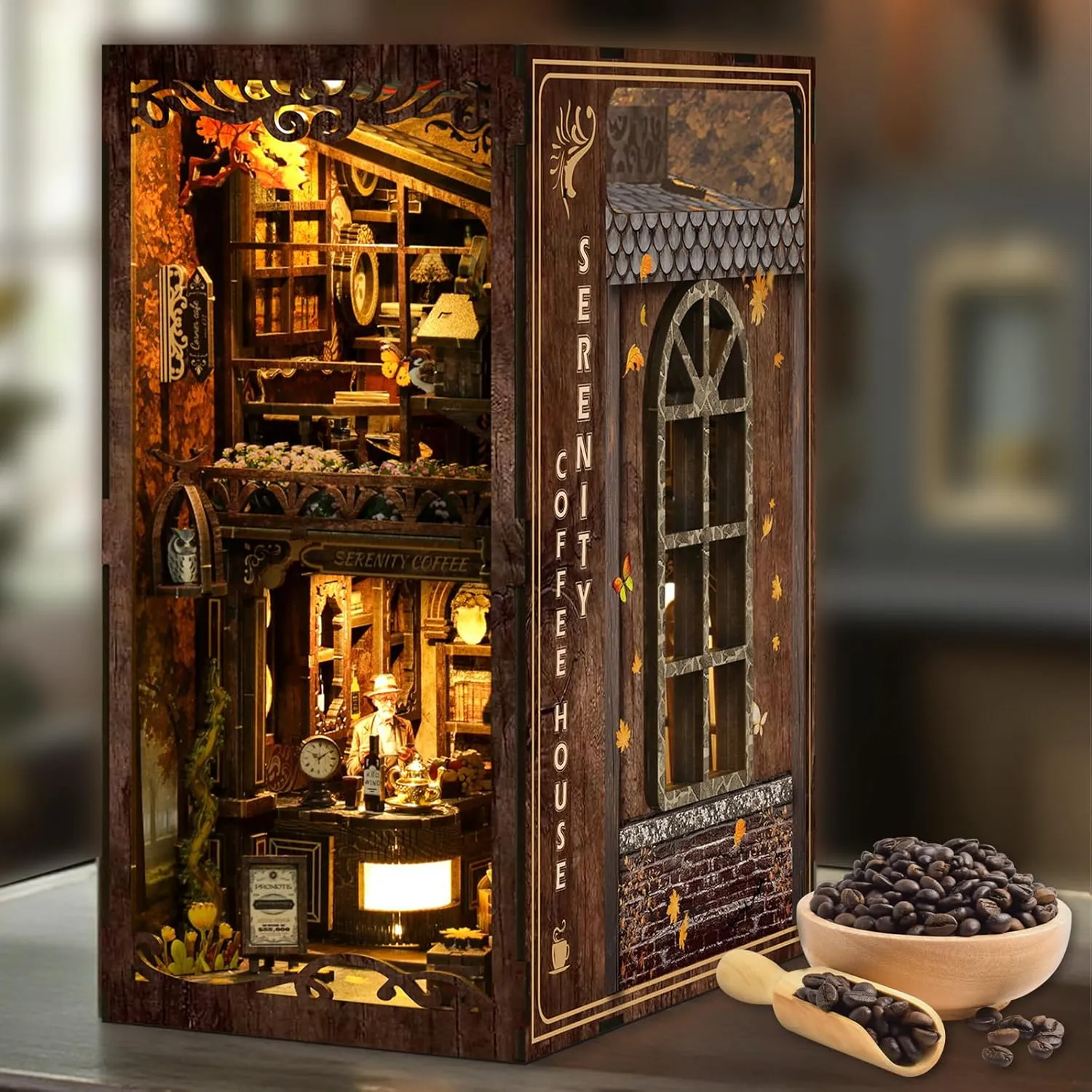 DIY Book Nook Kit for Adults and Teens, DIY Wooden Miniature Tiny House Dollhouse Kit, DIY Miniature House Kit for Bookshelf Decor, 3D Wooden Puzzle Dollhouse, Ideal Gift for Family Friends