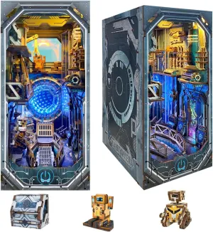 DIY Book Nook Kit,Cyberpunk DIY Dollhouse Booknook Bookshelf Insert Decor,3D Wooden Puzzles with LED,Book Nook Miniature Kit,Birthday Christmas Home Decor for Teens -Planetary Era(SQ-27)