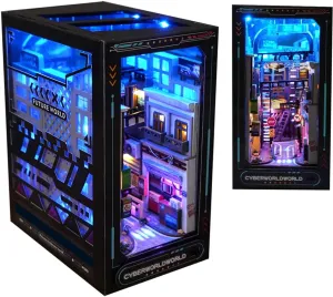 DIY Dollhouse Booknook Bookshelf Insert Decor,DIY Book Nook Kit, 3D Wooden Puzzle with LED Lighting Book Nook Bookshelf Insert Wood Bookend Model Building