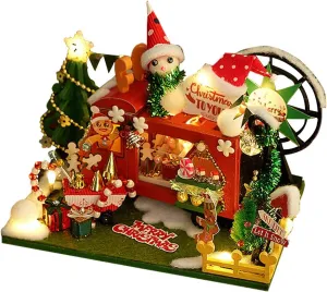 DIY Dollhouse Miniature Kit with Furniture, Mini Christmas Car 3D Wooden Miniature House, Miniature Dolls House kit Creative Gift Multi