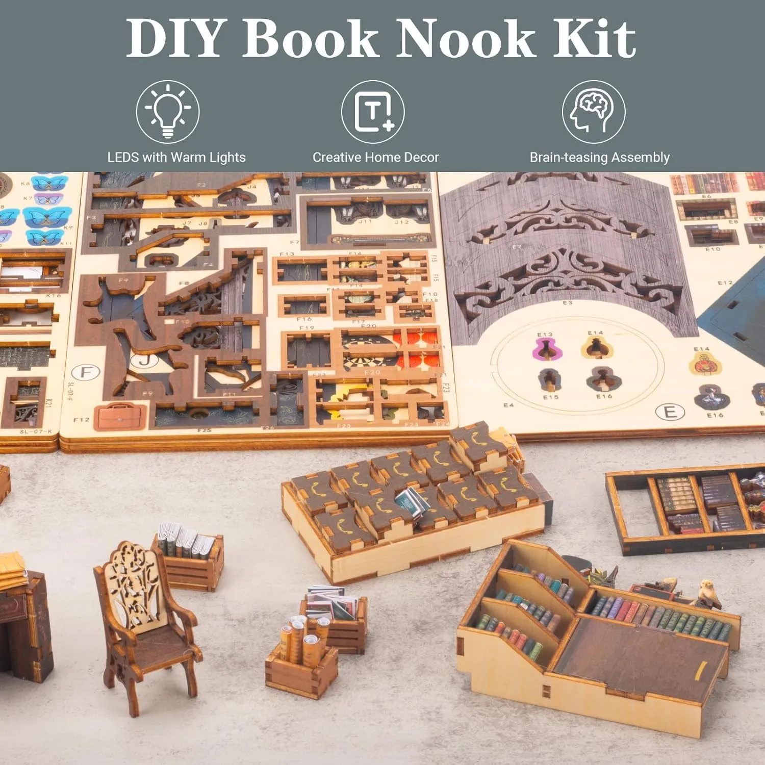DIY Miniature Book Nook Kit Booknook - 3D Model Wooden Dollhouse Puzzle Toy with LED Light for Adults Teen, Creativity Puzzle Bookend Bookshelf Decor Boy Girls Gifts - Detective Agency